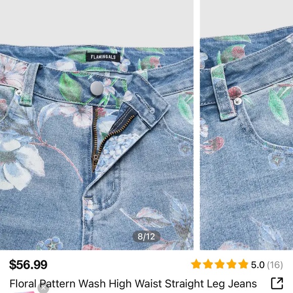 Flamingals floral pattern high waist jeans, Small (4-6) - Picture 6 of 8